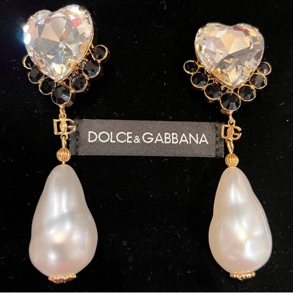 SOLD !!Dolce & Gabbana Crystal and Pearl Earrings with DG logo AUTHENTIC